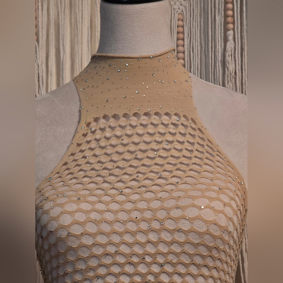 Halter Fishnet Rhinestone Crop Top - Picture 3 of 8